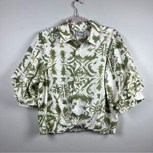 NWT Finley Shirt Womens‎ Sage Green Bomba Blouson Sleeve Cotton Shirt Top Large